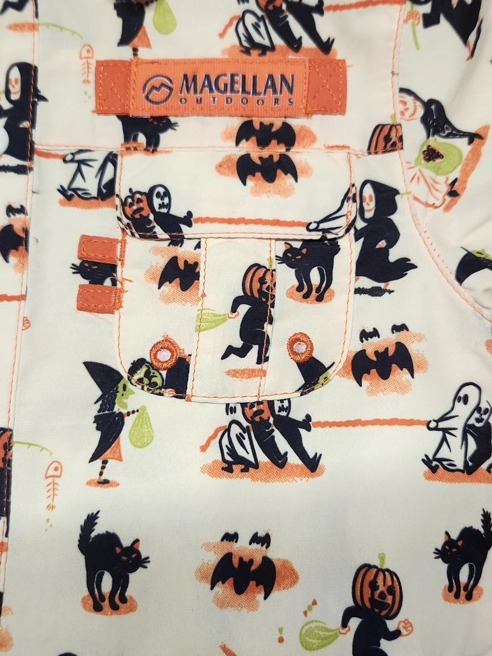 Magellan Outdoors Halloween Print Onesie -Yellow w Black & Orange 6-9 Months NEW